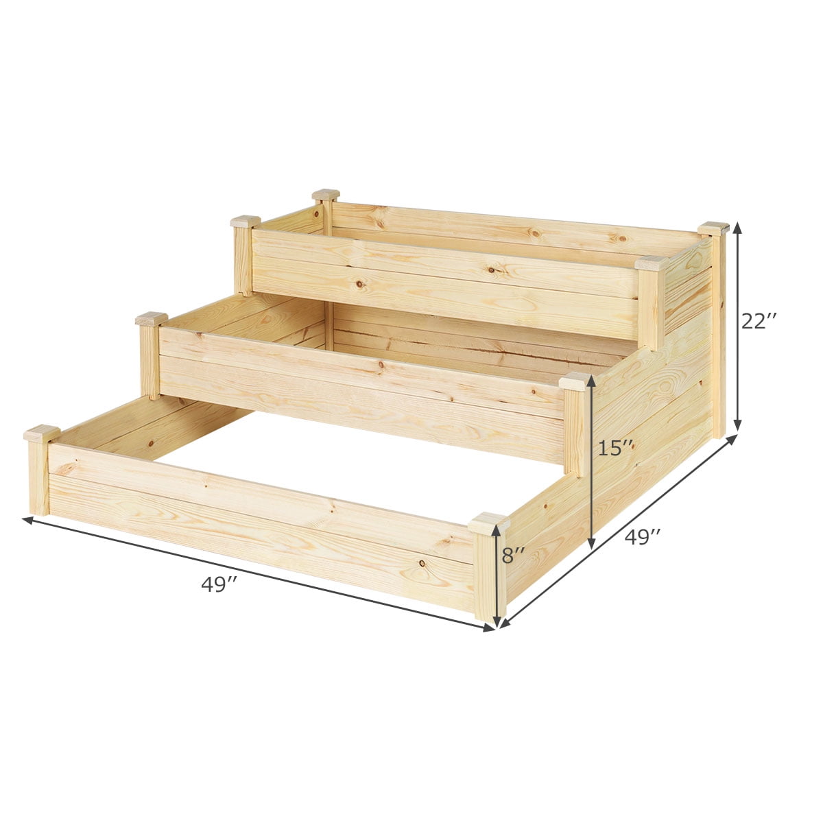 Costway 3 Tier Wooden Raised Garden Bed Planter Kit Outdoor Grow Flower
