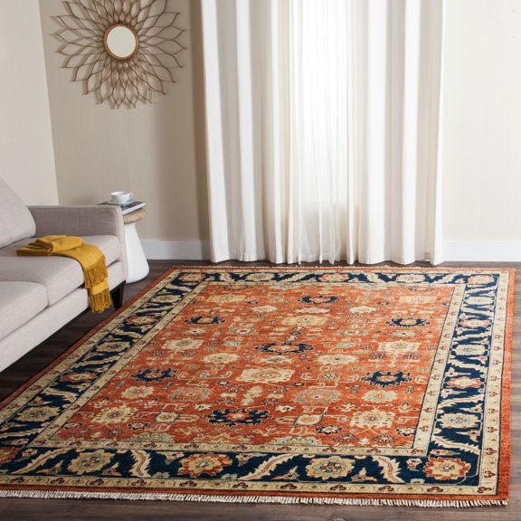 Safavieh Couture Handmade Heriz Katia Traditional Oriental Wool Rug with Fringe Rust/Navy 9' x 12' 9' x 12' Blue