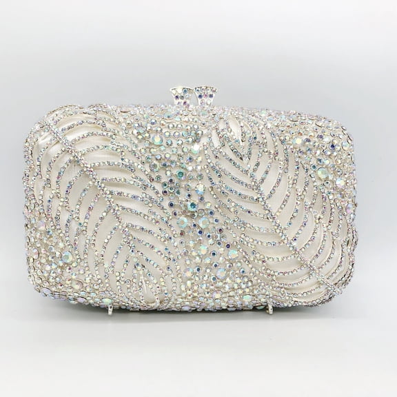 StyleSack Leaf-Shaped Crystal Clutch Bag for Women, Luxurious Evening Purse - Trendy Party Wedding Handheld Crossbody Bag