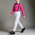 thumbnail image 5 of Samdudou Boys 2 Piece Formal Outfit Long Sleeve Button Down Shirt and Adjustable Suspenders Trousers Pants Set Gentleman Suit Wedding Guest Dress for Party and Speech, 5 of 6