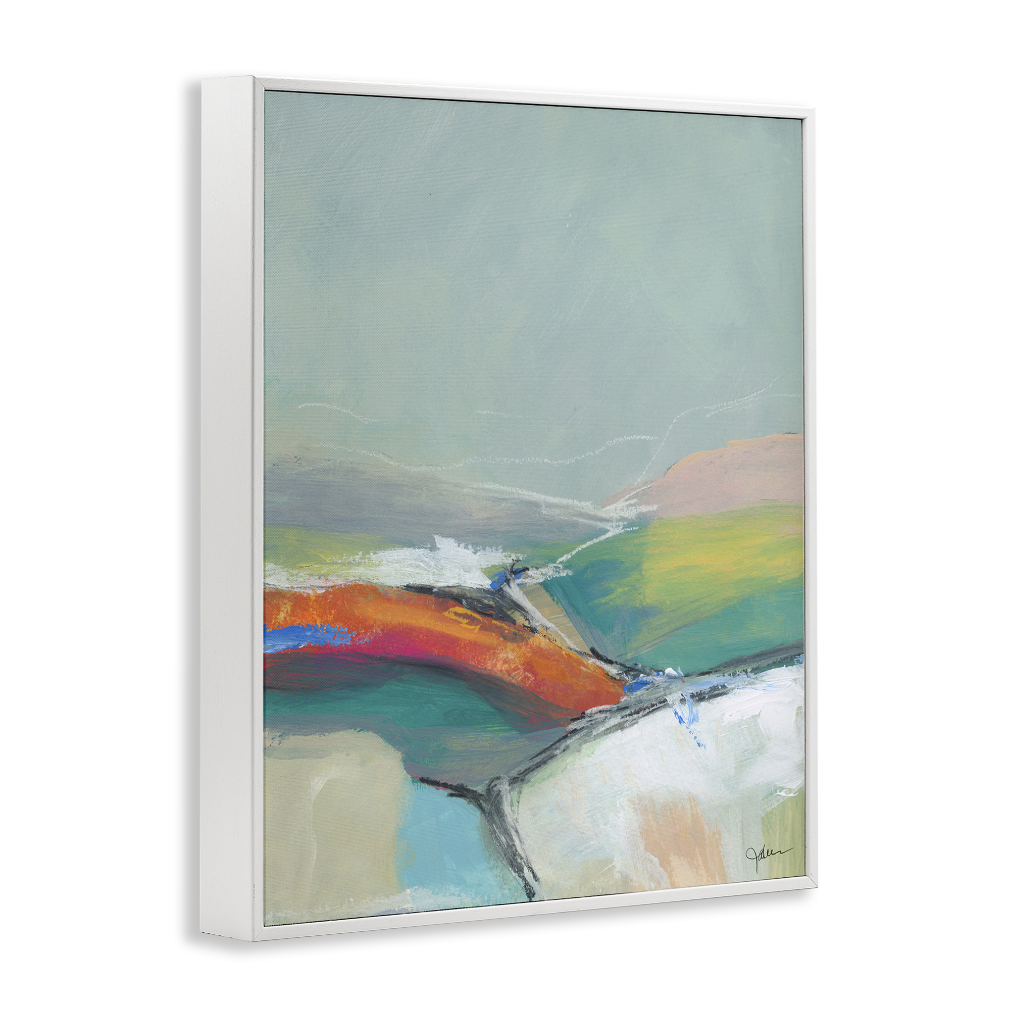 Stupell Industries Abstract Rolling Hills Abstract Painting White Framed Art Print Wall Art, 24 x 30
