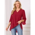 thumbnail image 3 of DARING DIVA Women's High Low Tops 3/4 Bell Sleeve V Neck Chiffon Blouse XL Red, 3 of 8