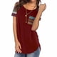 thumbnail image 2 of Camiseta de mujer de manga corta con cuello redondo y bolsillo a rayas en la parte superior, rojo vino, L sidaley AP001586-18, 2 of 6