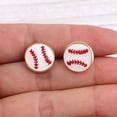 thumbnail image 3 of StylesILove Women Soccer Baseball Teardrop Round Leather Dangle Earrings Baseball Stud Earrings for Sport Ball Fans or Player (White), 3 of 4
