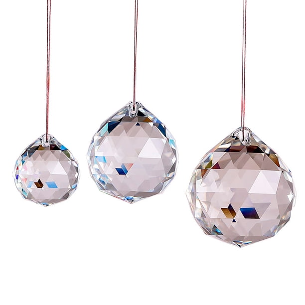 Paquete de 3 bolas decorativas de prisma de bola de cristal de 30mm, 40mm, 50mm para candelabro, ventana, atrapasueños, fabricante de arcoíris, colgantes de araña en forma de gota