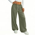 thumbnail image 4 of YIFUNIN Women's Solid Color Elastic Waist Wide Leg Pants, Casual Drawstring Trousers for Lounge Wear, Loose Fit Comfortable Everyday Bottoms,Army Green L, 4 of 5