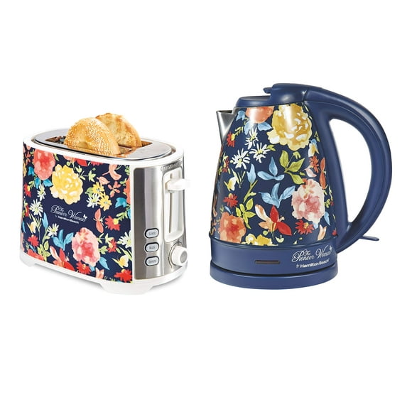 The Pioneer Woman Extra-Wide|2 Slice Toaster|Fiona Floral bundle with The Pioneer Woman| 1.7 Liter Electric Kettle|Fiona Floral
