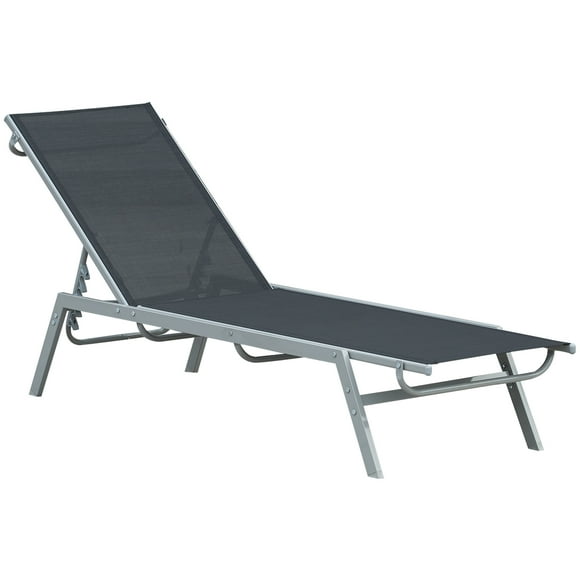 Outsunny Sun Lounger, Chaise Lounge with 5-Position Backrest, Black