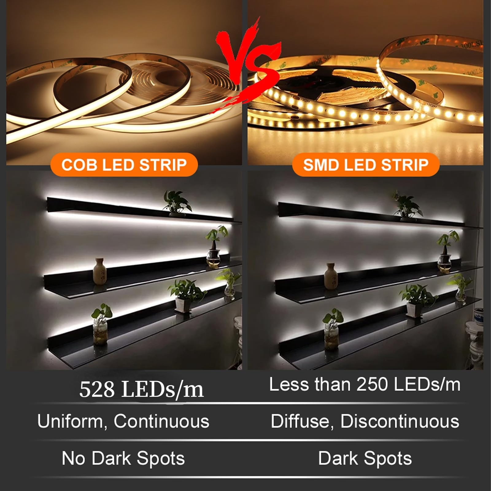 Free Cuttable COB LED Neon Strip Light Waterproof IP68, 12V 16.4ft 3000K Silicone Flexible DIY LED Tape Light for Outdoor Bathroom Swimming Pool Decoration (Without Power Supply)