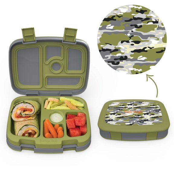 Bentgo Kids Prints Leak-Proof, 5-Compartment Bento-Style Kids Lunch Box - Ideal Portion Sizes for Ages 3 to 7 - BPA-Free, Dishwasher Safe, Food-Safe Materials (Camouflage)