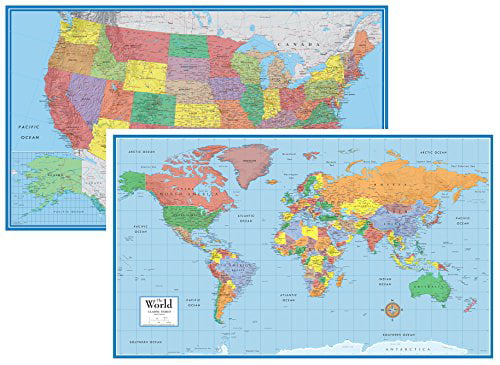 Rmc Classic United States Usa And World Wall Map Set Laminated 