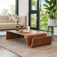 thumbnail image 2 of Mesa de centro de madera maciza, escritorios de madera curvada para ordenador, mesa de té central baja portátil, muebles para sala de estar, almacenamiento lateral, 2 of 4