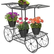 Cart Stand 6 Flower Pot Display Rack - Black
