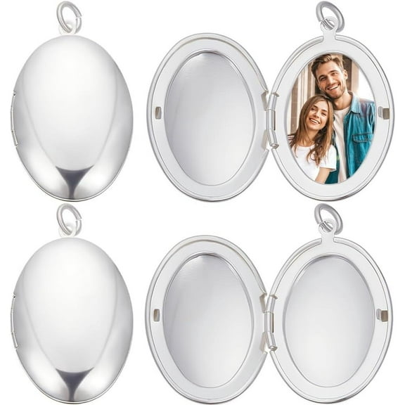 1 Box 4Pcs Silver Locket Charm Bulk 925 Sterling Silver Plated Brass Metal Holds Picture Custom Photo Image Oval Charms for Jewelry Making Lockets Necklace Pendants DIY Crafts Supplies