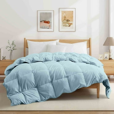 Peace Nest All Season Lightweight & Medium Weight White Goose Feather Down Comforter Duvet Insert Full - Queen - Blue Lightweight