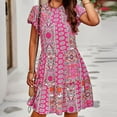 thumbnail image 4 of Dyegold Sun Dresses Women Summer Casual Short Sleeve Boho Ruffle Flowy Swing Mini Sundresses for Women Floral Print Plus Size Dress for Women V Neck Graduation Dress, 4 of 8
