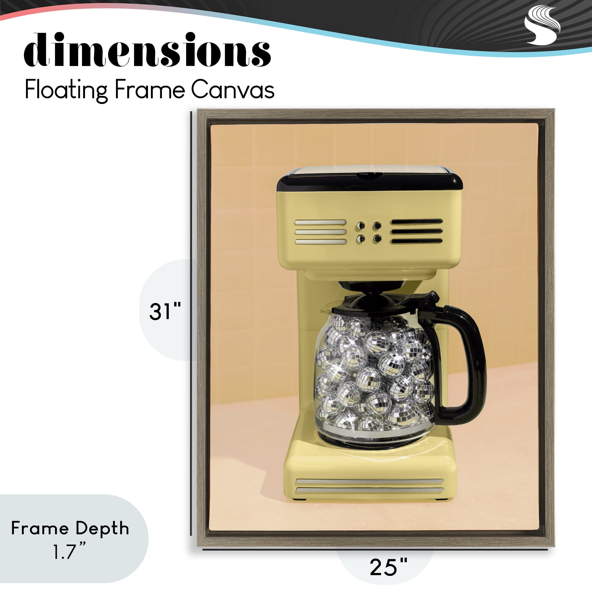 Stupell Industries Disco Coffee Maker over Yellow Brown Framed Floater Canvas Wall Art, design by LISH Creative