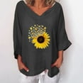 thumbnail image 2 of Wycnly Womens Tops Sunflower Print V-Neck 3/4 Sleeve Tee Shirts Summer Fashion Breathable Cotton Linen Plus Size Pullover Blouses Black L Under $5, 2 of 5