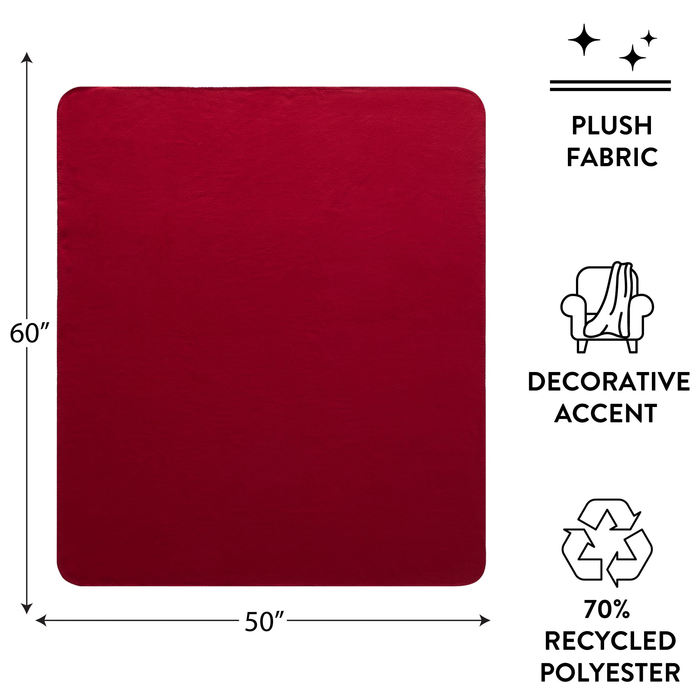 Mainstays Red Cozy Fleece Throw Blanket 50" x 60"