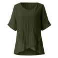 thumbnail image 4 of HAPIMO Women's Fashion Shirts Solid Color Print Tops V-Neck T-shirt Short Sleeve Tees Irregular Hem Clothes for Girls Cotton Linen Casual Loose Blouses Army Green M Discount, 4 of 6