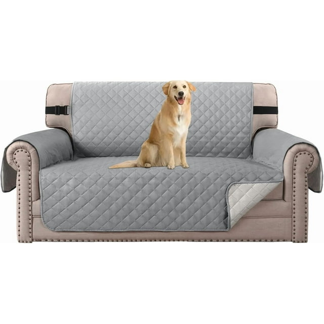 Reversible Quilted Chair Cover Water Chair Slipcover Furniture Protector Washable Chair Couch Cover with Elastic Strap for Kids Dogs Pets(Armchair Grey/)