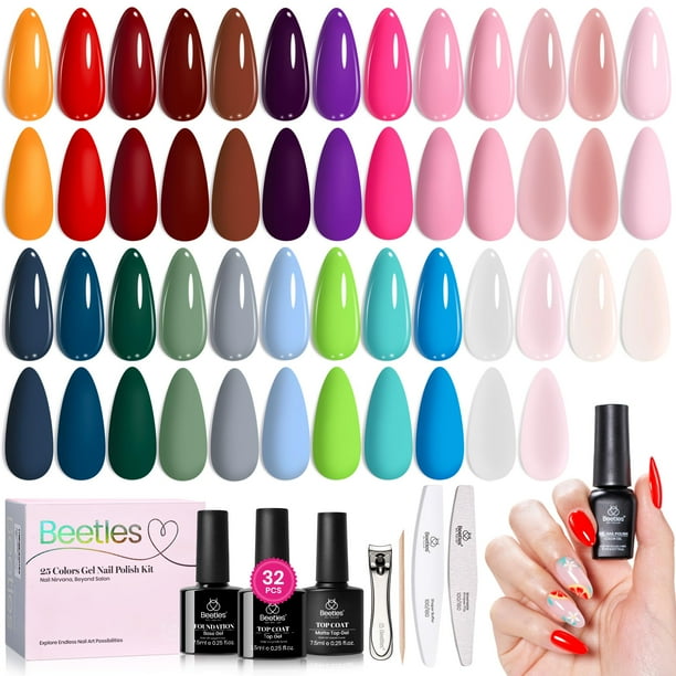 Set de esmaltes de uñas en gel Beetles, 32 unidades, otoño, 25 colores, para mujer