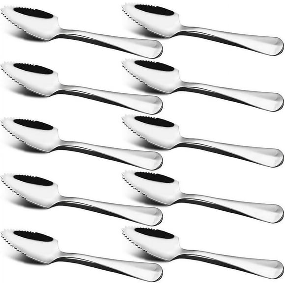 Stainless Steel Grapefruit and Dessert Spoon Set of 10 with Serrated Edges 6"