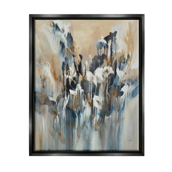 Stupell Industries Layered Botanical Abstract Drip Painting Jet Black Floating Framed Canvas Print Wall Art, Design by K. Nari