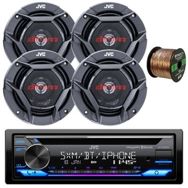 JVC KD-T910BTS Single DIN In-Dash CD Player Bluetooth USB AUX AM/FM Radio Receiver Bundle Combo with 4x 5.25" 2-Way Coaxial 260 Watts Max Power Automotive Car Audio Speakers and 16G Speaker Wire