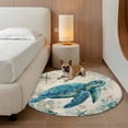 thumbnail image 3 of Teal Sea Turtle Coastal Round Rug 4ft Washable Circle Entryway Rugs Non Slip Vintage Summer Beach Nautical Area Rug Indoor Floor Carpet for Bedroom Kitchen Living Room Home Office Dining Room Nursery, 3 of 8