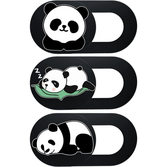 Webcam Cover Slide Cute Pattern Web Camera Cover 0.02-Inch Fits for Laptop MacBook Pro iMac Air Computer Smartphones Tablets Protect Your Privacy and Security (Panda-3Pack)