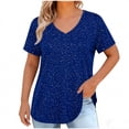 thumbnail image 5 of Sevevn Women's V-neck Center Hollow Fashionable Solid Color Plus Size Short Sleeved T-Shirt Blue XXL, 5 of 6