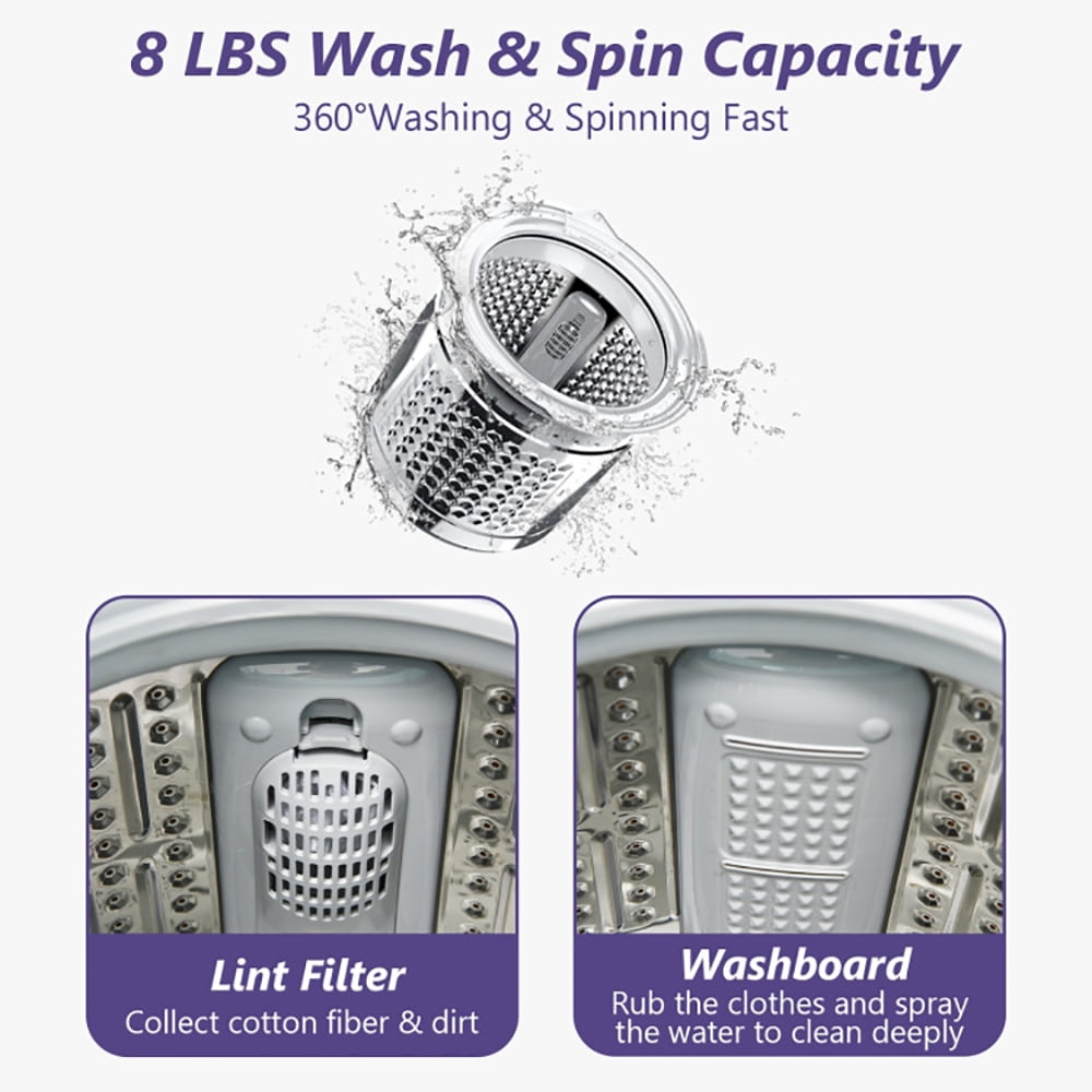 GVN Space Saving Full-Automatic Washer,Washing Machine,8lbs Portable Fully Automatic Washing Machine with Drain Pump-Purple