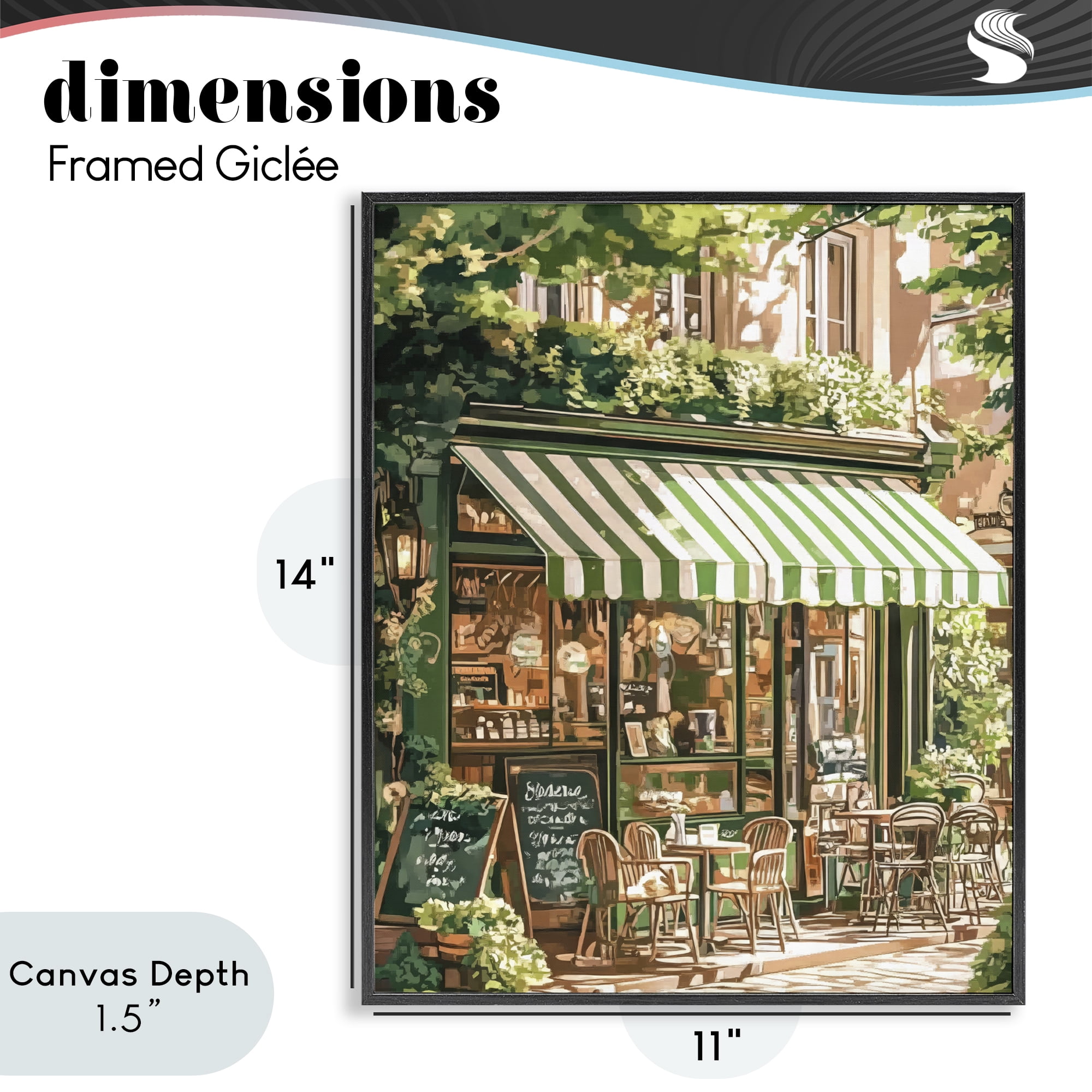 Stupell Industries Coffee Shop Awning & Greenery Black Framed Giclee Art, design by LSR Design Studio