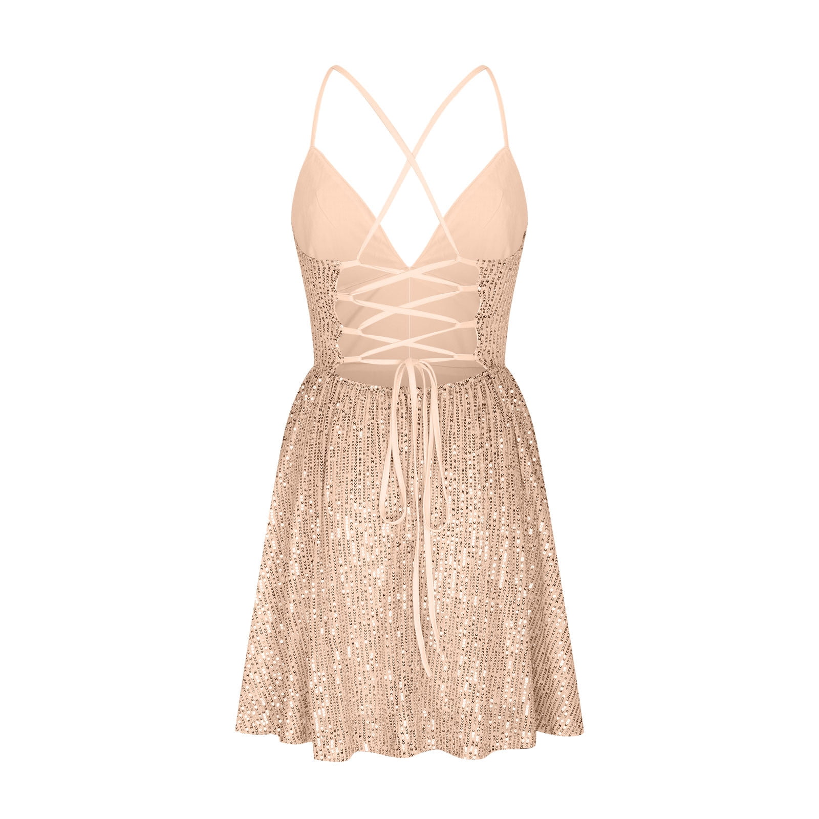 Women Glitter Sequin Mini Prom Dress Spaghetti Straps Deep V Neck Evening  Gowns s Sexy Backless A-line Dress - Walmart.com