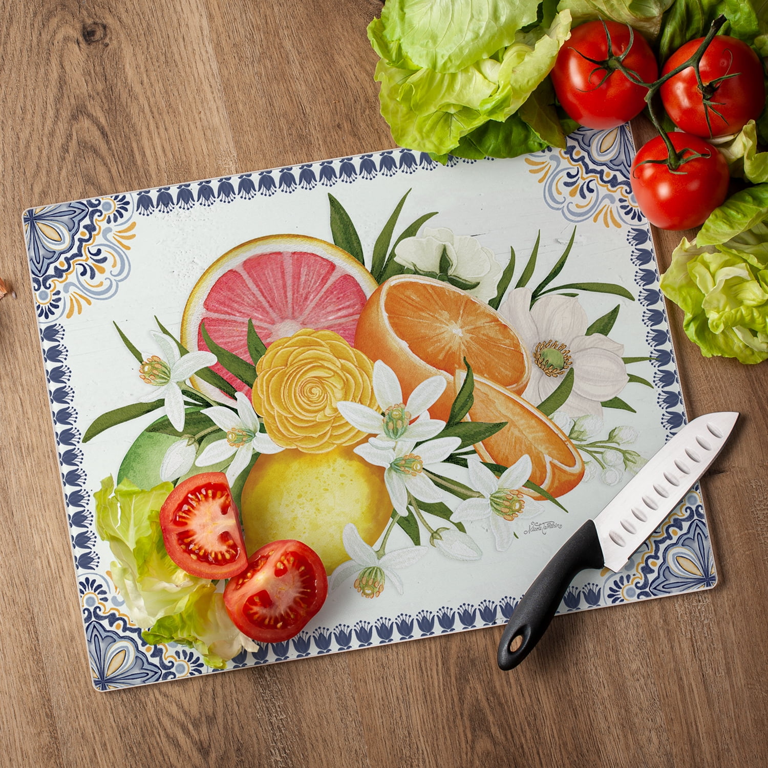 CounterArt Citrus Tempered Glass Cutting Board 15" by 12"