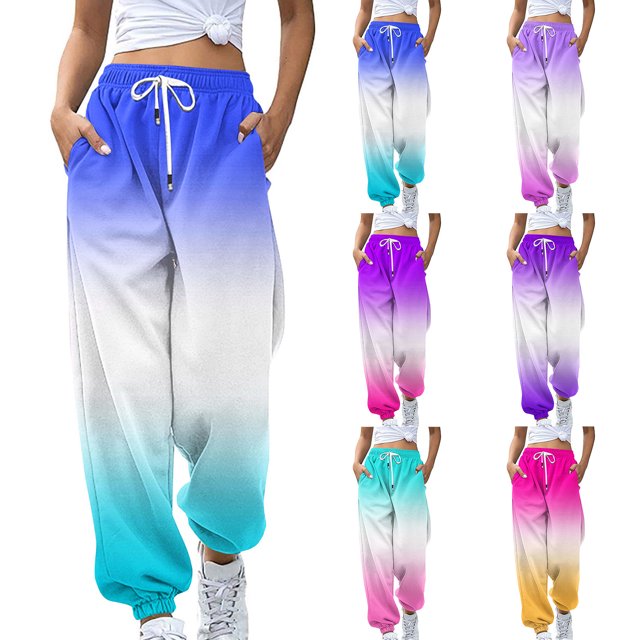 CFLVAEK Plus Size Womens Sweatpants Fashion Gradient Print Sweatpant Casual Drawstring High Waisted Joggers Pants with Pockets Cinch Bottom Workout Hiking Pants 2025 Light Blue S