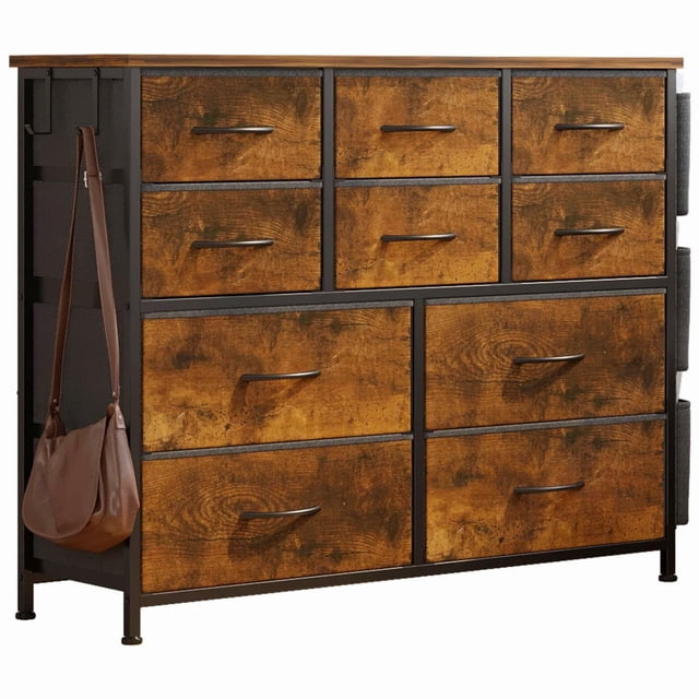 Bingirl Commode pour Chambre avec 10 Tiroirs, Commodes et Chiffonniers pour Couloir, Entrée, Unité d'Organisation de Rangement avec Tissu, Cadre en Métal Robuste, Dessus en Bois
