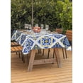 thumbnail image 3 of Outdoor Tablecloth with Umbrella Hole for Patio/Picnic/Party/Camping, Bohemia Style Waterproof Table Cloth Rectangle Table Cover Washable, Abstract Middle Century Aztec Pattern Blue (52"x 70"), 3 of 8