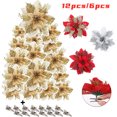 thumbnail image 2 of 1/6/12 piezas de flores de Pascua de Navidad, adornos de flores artificiales de alta calidad para árbol de Navidad, guirnalda decorativa con clip de fijación para cinturón, 2 of 5