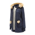 thumbnail image 1 of asdoklhq Womens Plus Size Tops Clearance,Women's Winter Mid-Length Fleece Detachable Hat Warm Jacket Cotton Coat, 1 of 9