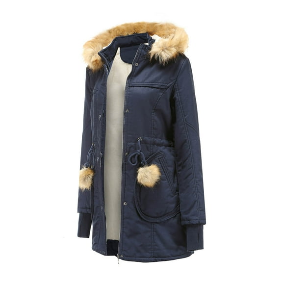 asdoklhq Womens Plus Size Tops Clearance,Women's Winter Mid-Length Fleece Detachable Hat Warm Jacket Cotton Coat