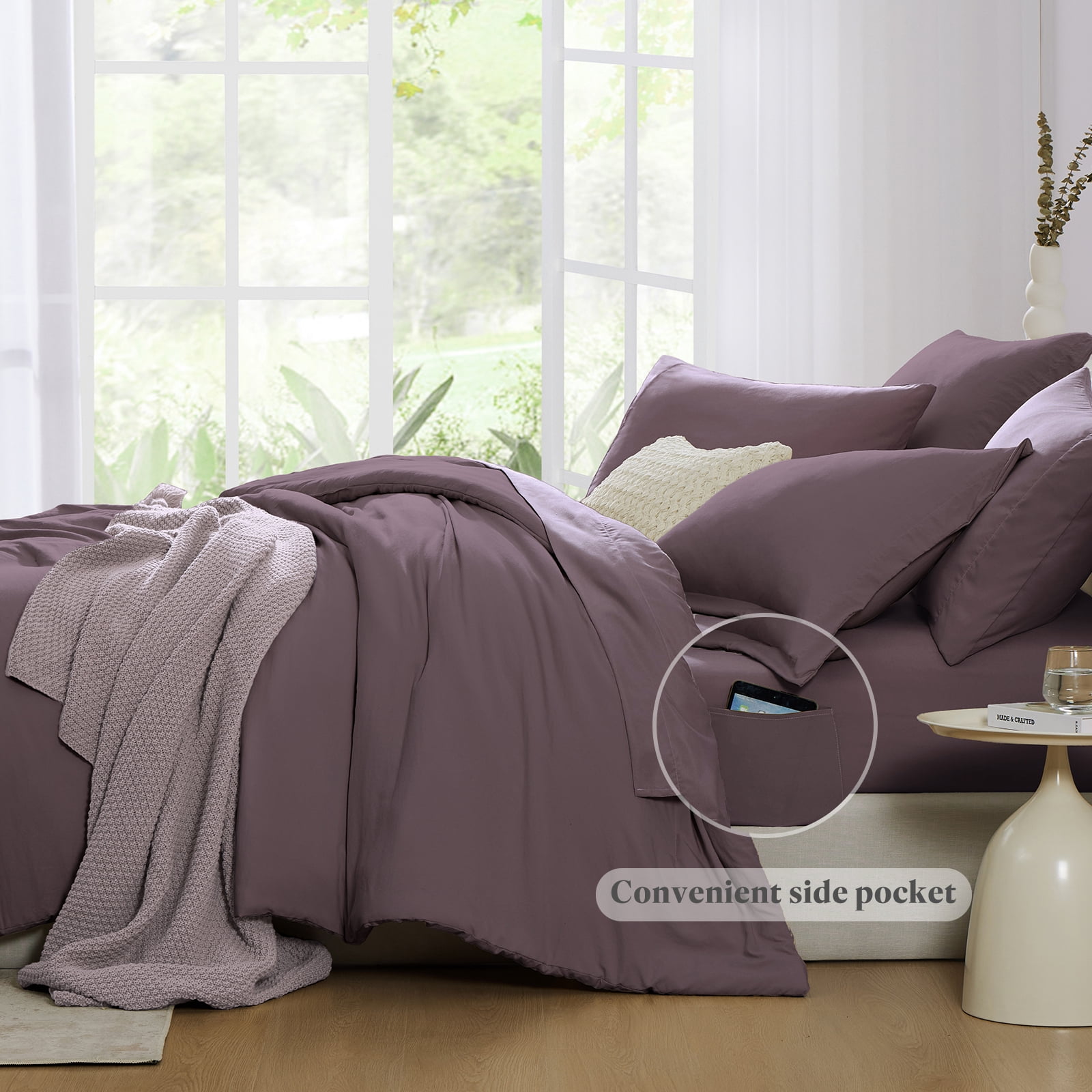 Amberspace Prewashed fabric 7-piece Bed in a Bag Comforter Set with Sheets,Dark purple,Full