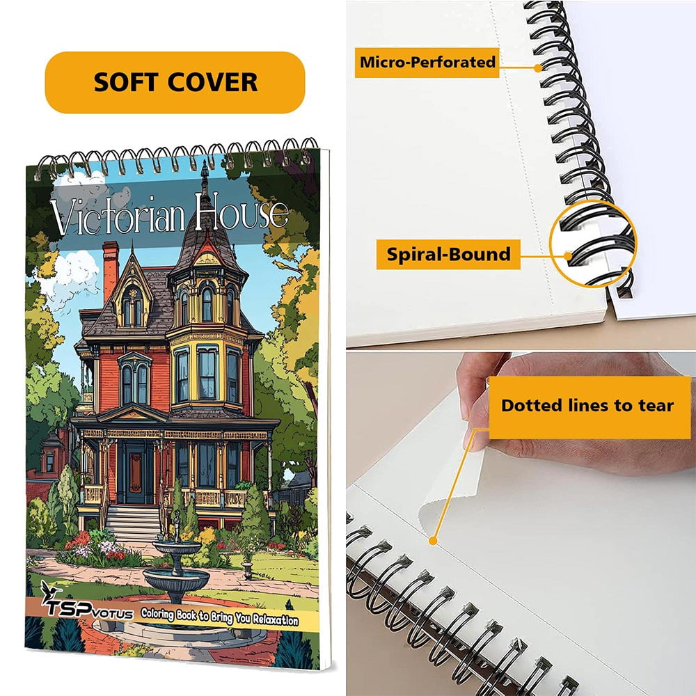 TSPVOTUS Victorian House Coloring Book for Adult, Spiral Bound, Soft Cover