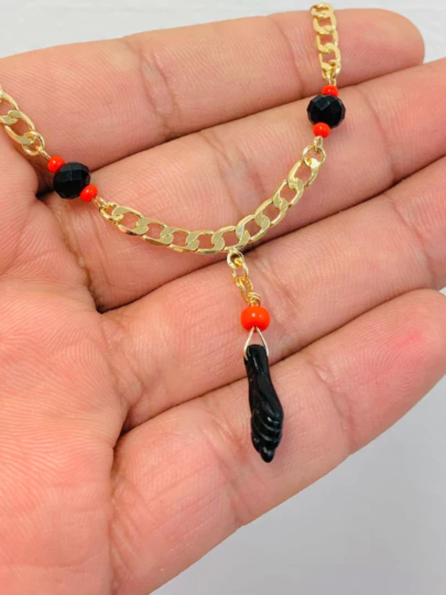 18K Gold Filled Cuban Link Azabache Anklet 10