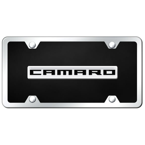 Chevy Camaro Logo Acrylic License Plate Kit (Chrome on Black)