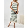 thumbnail image 4 of Komoo Women Summer Knit Dress Sleeveless Round Neck Striped Midi Dress Slim Fit Long Tank Sundress, 4 of 8