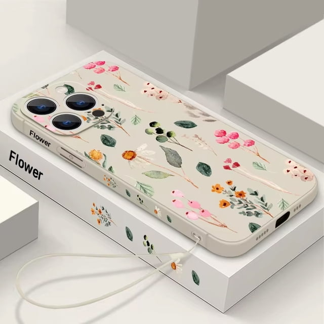 Colourful Flower Pattern Phone Case For iPhone 16 15 14 13 12 Pro Max 11 Magnetic For Magsafe Wireless Charge TPU Silicone Cover White Lanyard For iPhone 16 ProMax