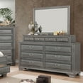 thumbnail image 2 of Transitional 4pc Set Gray Bedroom Furniture Est king Size Bed Dresser Mirror Nightstand Storage Bed Wood Inlay Design Solid wood, 2 of 8