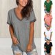 thumbnail image 2 of Women\'s T-shirts V Neck Short Sleeves Tops With Pocket Rib Hem Dual Color Loose Clothing For DailyM, 2 of 5